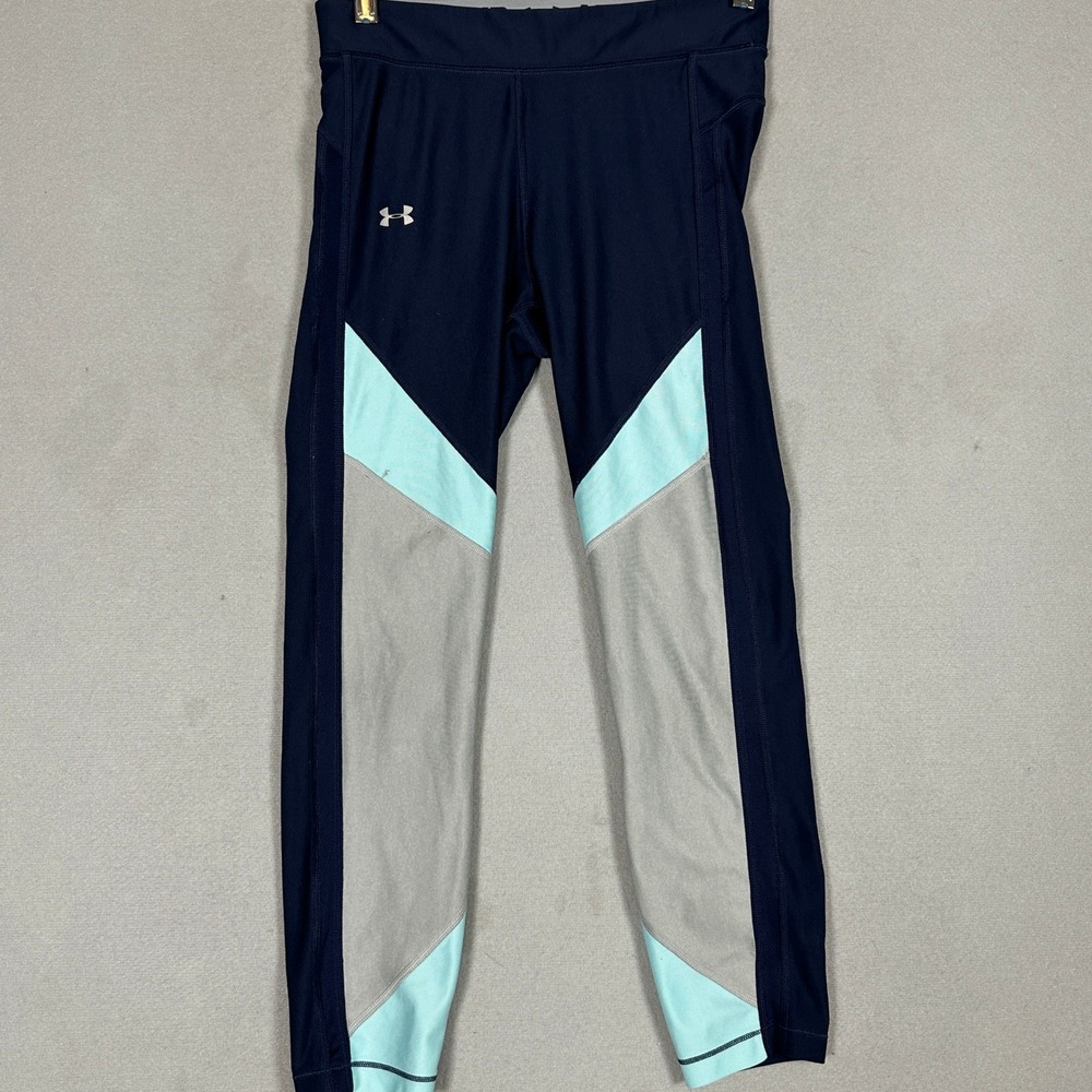 Under Armour Leggings Women Medium HeatGear Compression Navy Colorblock Athletic